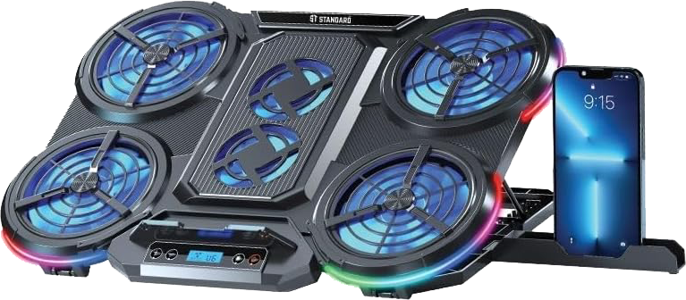 لوحة تبريد ستاندرد، 6 مراوح، متعددة السرعات، اضاءة ليد، شاشة lcd، مع حامل للهاتف، ICE-08