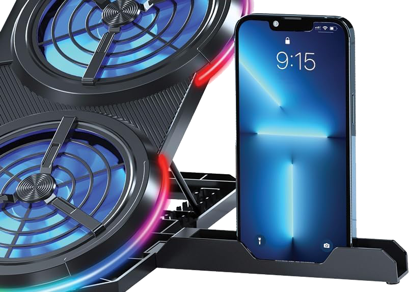 لوحة تبريد ستاندرد، 6 مراوح، متعددة السرعات، اضاءة ليد، شاشة lcd، مع حامل للهاتف، ICE-08