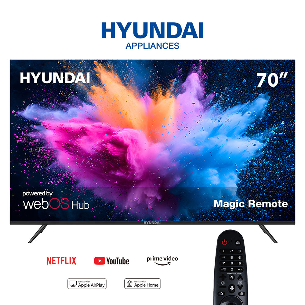 شاشة هيونداي سمارت ، 70 بوصة ، دقة 4K UHD ، ريسيفر داخلي، ريموت ماجيك ، بدون فريم، L70HYNDA650