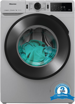 غسالة ملابس فول اوتوماتيك هايسنس تحميل أمامي 9 كيلو، انفرتر ، شاشة ديجيتال، سيلفر، WF3V9042BSEG (بضمان راية)