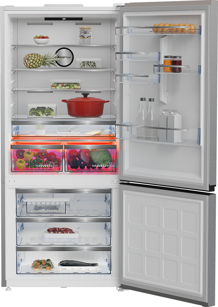 Beko No Frost Combi Refrigerator, 570 Liters, 2 Doors, Inverter, Digital Screen, Silver, RCNE690E20DZXP