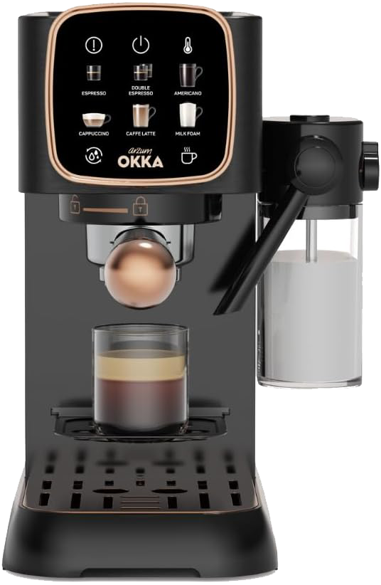 ماكينة تحضير الإسبريسو أوكا سولو إم ، 1630 وات ، ضغط 15 بار، شاشة لمس ، أسود ، صناعة تركية ، OK0032-0400