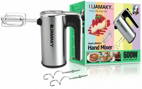 Jamaky Electric Egg Beater, 600 Watts, 5 Speeds, Silver, JMK6014