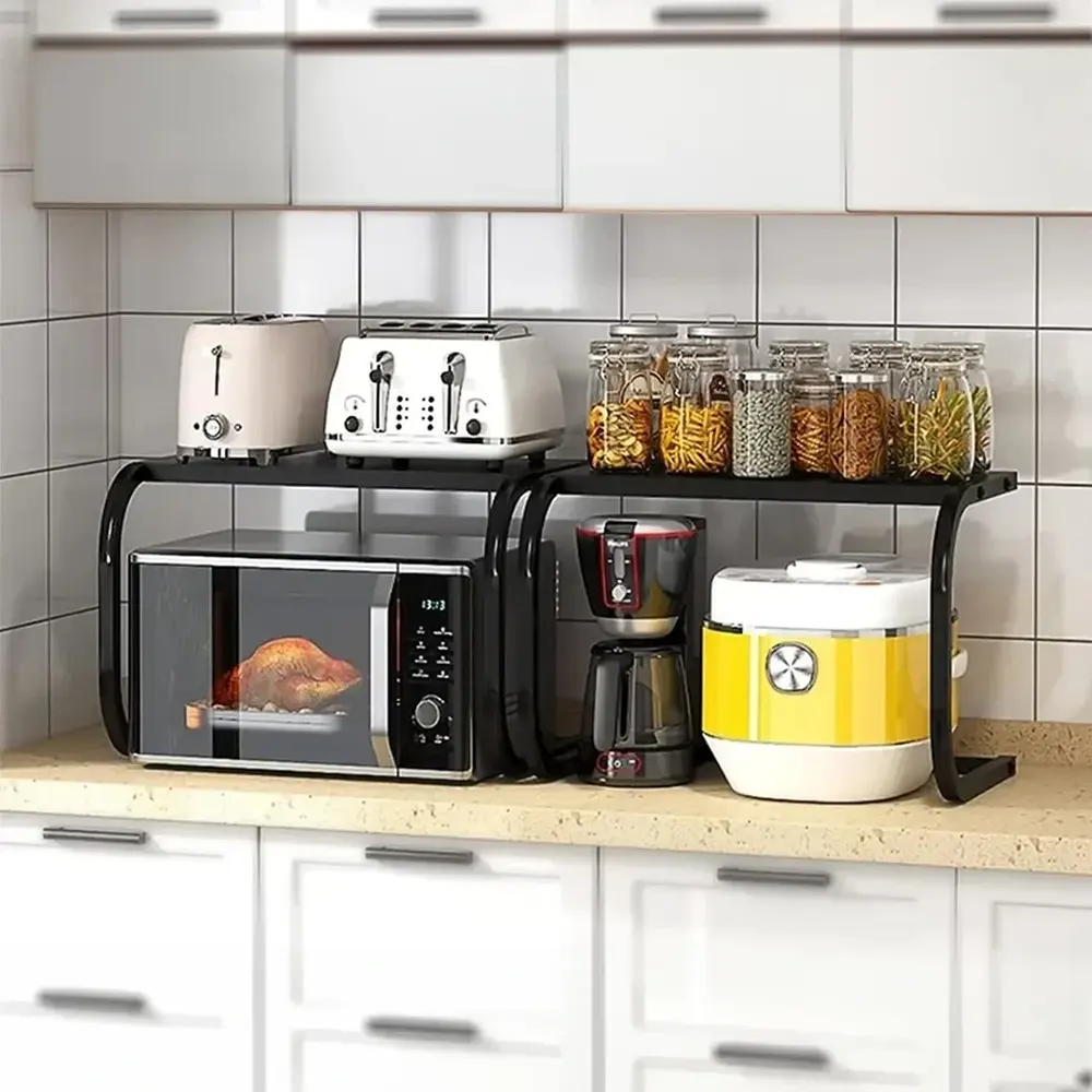Metal Microwave Organizer, U-Shape, Black, Model 1364