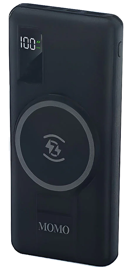 باور بانك مومو لاسلكي مجناتيك ، سعة 10000 مللي أمبير ، بمنفذين يو اس بي + منفذين PD تايب سي ، شحن سريع بقدرة 22.5 وات ، اسود ، MO-044403