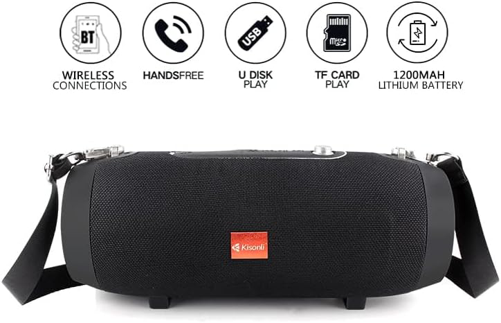 Kisonli Wireless Speaker, Stereo Sound, Portable, Bluetooth, USB, Black, KS-1983