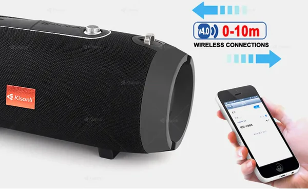 Kisonli Wireless Speaker, Stereo Sound, Portable, Bluetooth, USB, Black, KS-1983