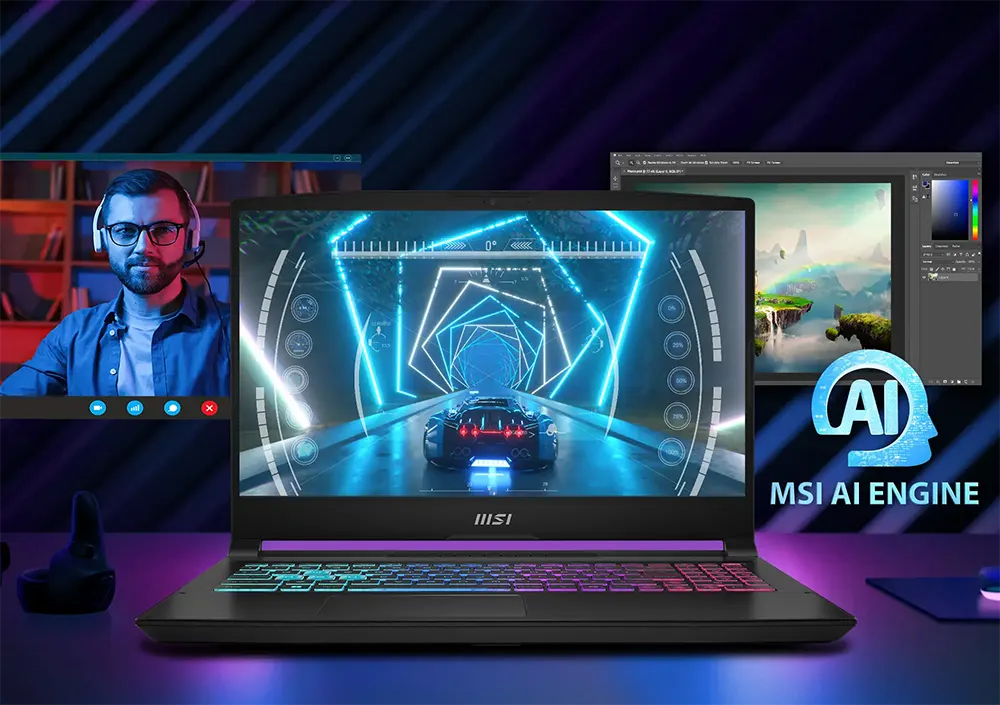 Gaming Laptop Msi Katana A15 AI B8VE-615XEG , AMD Ryzen™ 9 8945HS, 16GB Ram, 512GB SSD Hard Disk, NVIDIA® GeForce RTX™ 4050 6GB Graphics Card , 15.6" FHD Dispaly, DOS, Cosmos Gray