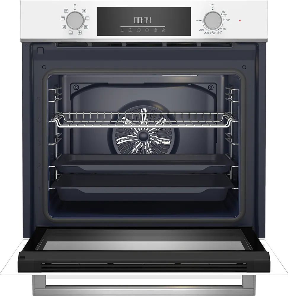 Beko 60cm Built-in Electric Oven, Digital Display, 2 Fans, White, Model BBIM17300WD