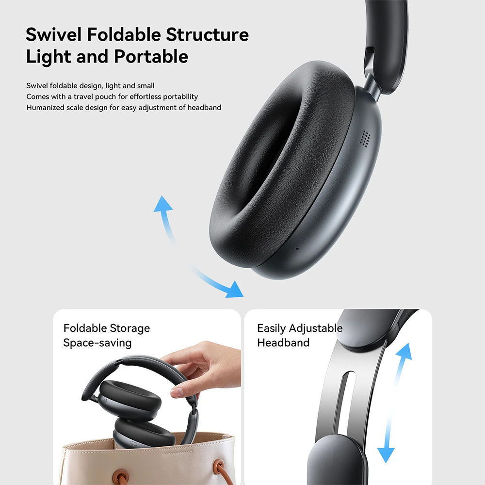 Joyroom JR-JH1 Bluetooth Headset , Hybrid ANC Wireless Headphone , Foldable , Black