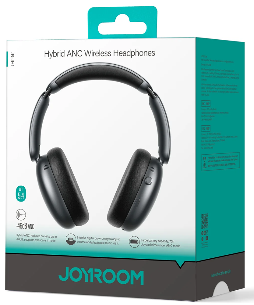 Joyroom JR-JH1 Bluetooth Headset , Hybrid ANC Wireless Headphone , Foldable , Black