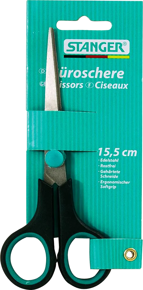 Stanger Scissors, Plastic Handle, 15.5 cm, Black x Green