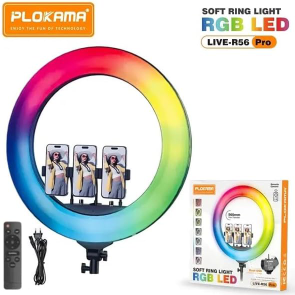 PLOKAMA Soft Ring Light, RGB Lighting, 360 Degree Rotation, Remote Control, LIVE-R56 PRO