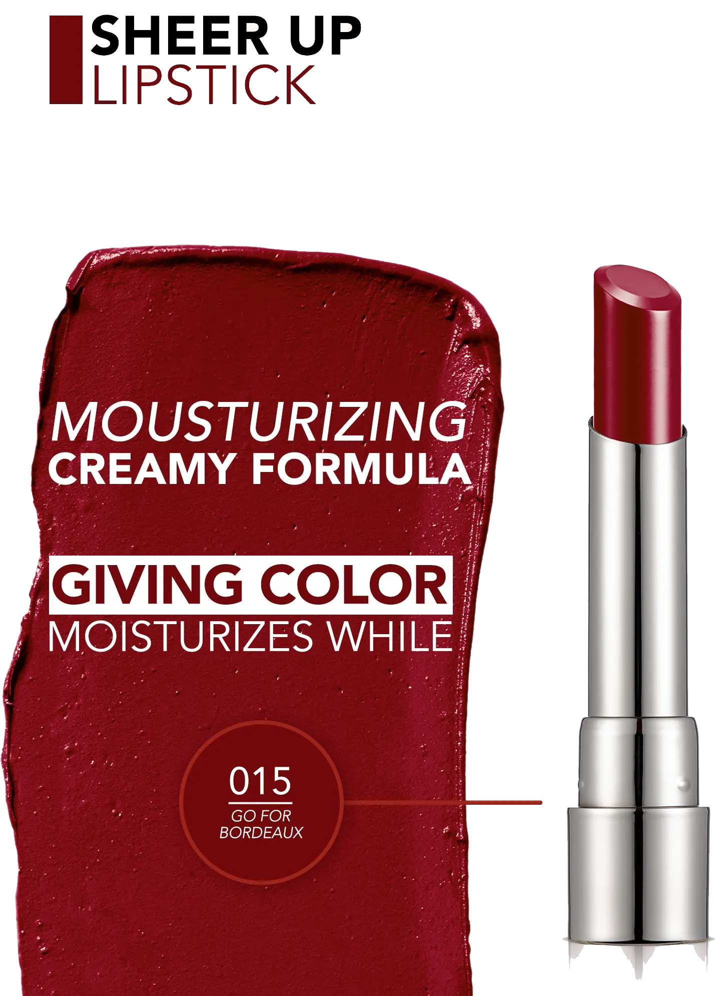 Flormar Sheer Up Lipstick, 015 Go For Bordeaux