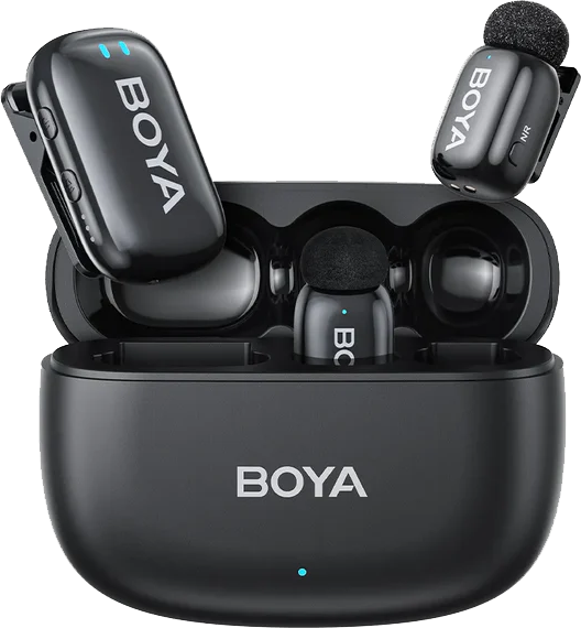 BOYA Mini Wireless Microphone, Dual Channel, Noise Cancelling, 2.4GHz Frequency, 3.5mm Receiver, Black, MINI-18