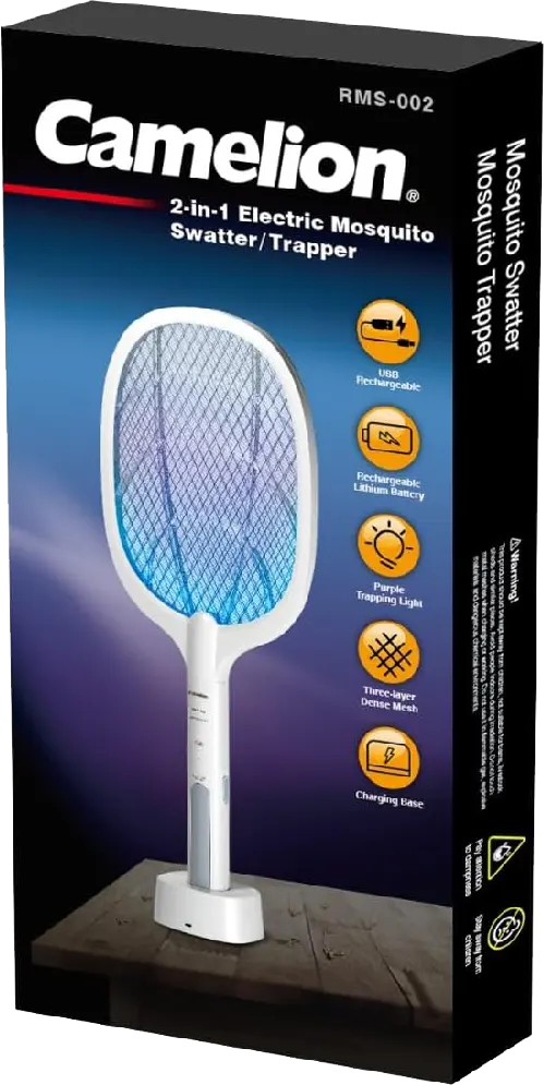 Camelion Rechargeable Mosquito and Insect Zapper Racket, White, RMS-002-CB
