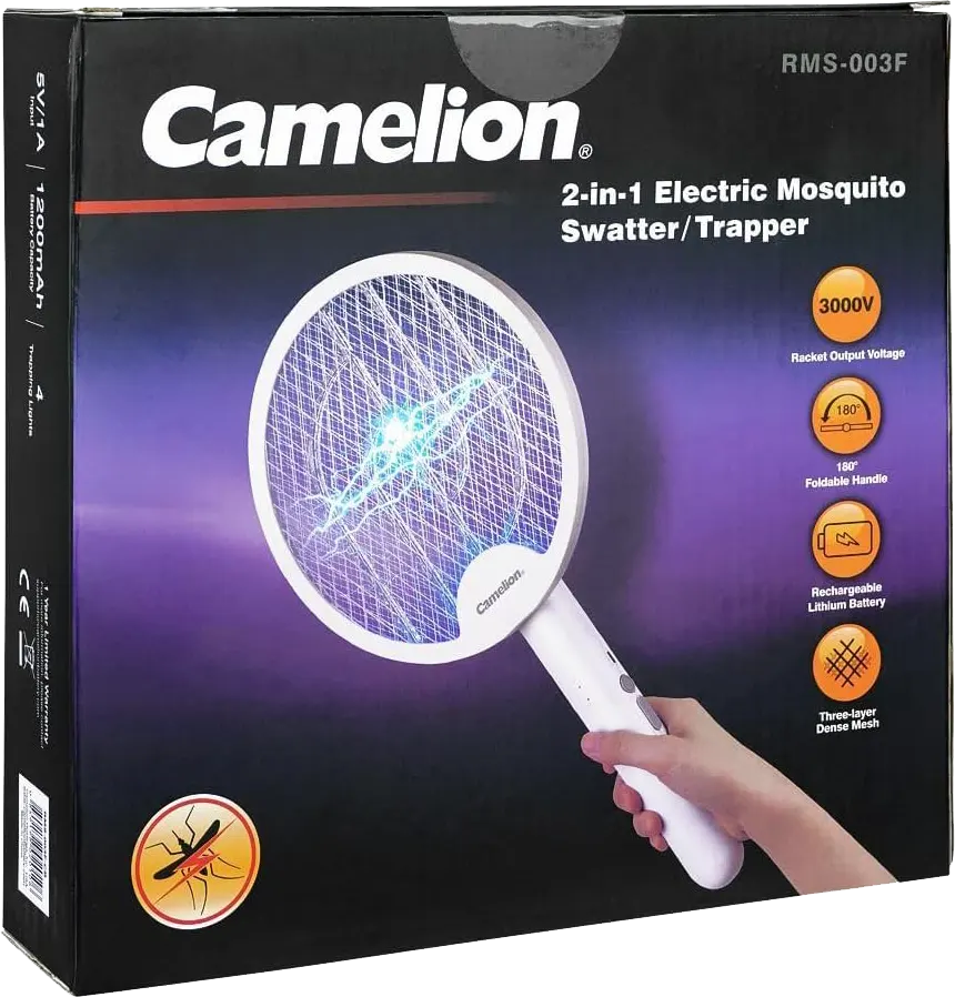 Camelion Rechargeable Mosquito and Insect Zapper Racket, White, RMS-003F-CB