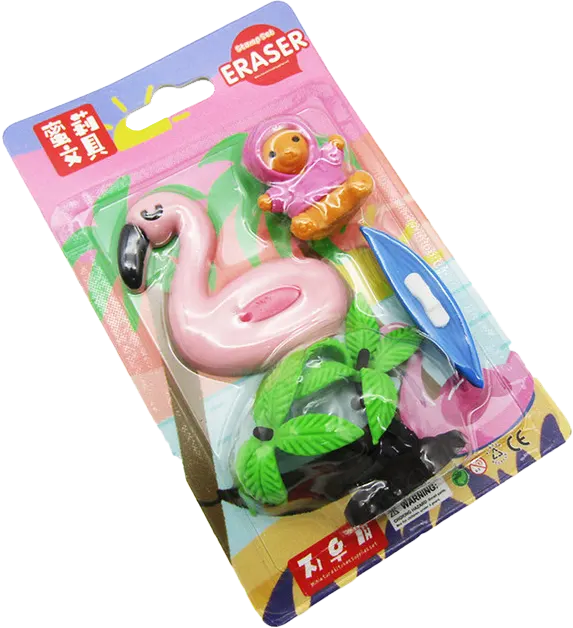 Flamingo-Unicorn Shapes Eraser Set, 4 Pieces, Multicolor