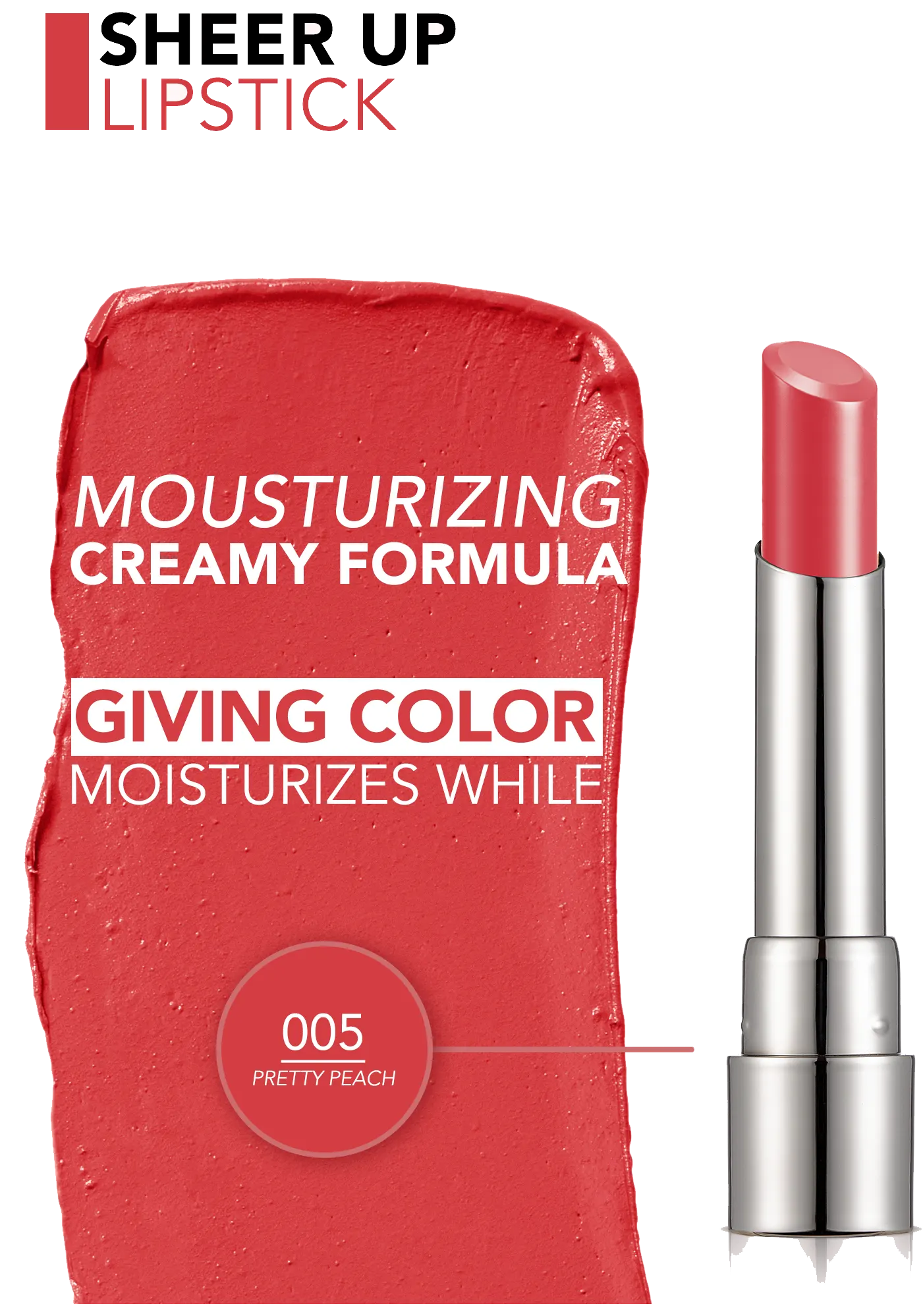 Flormar Sheer Up Lipstick, 005 Pretty Peach