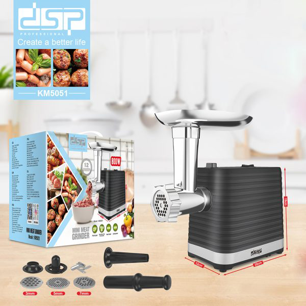 DSP Meat Grinder, 800 Watt, 3 Metal Discs, Black, KM5051