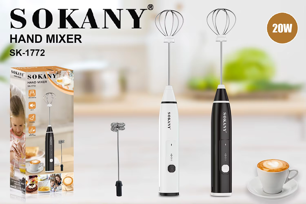 Sokany Hand Mixer, 20 Watts, with USB Charging Port, Multicolor, SK-1772