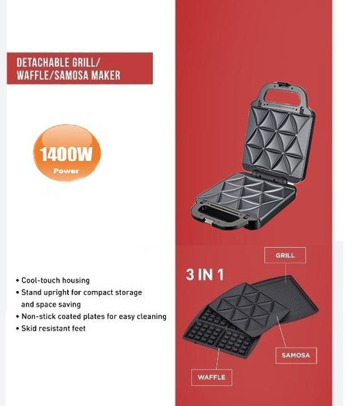 Sokany Sandwich Maker, 1400W, 3 in 1, Black, SK-08064N