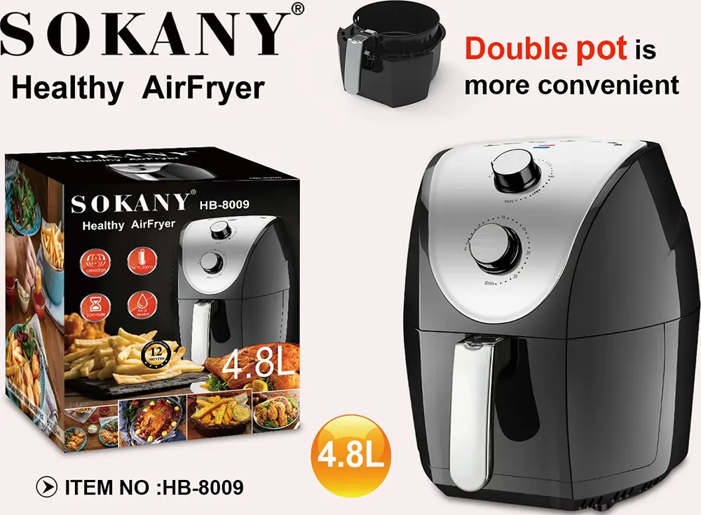 قلاية هوائية سوكاني، 1500 وات، 4.8 لتر، أسود ، HB-8009
