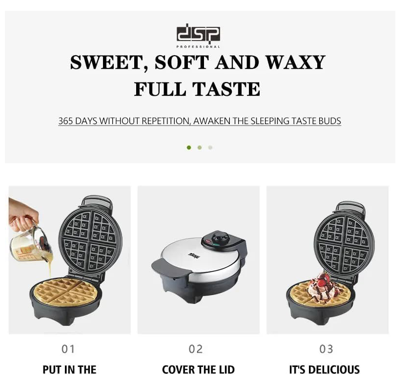 DSP Waffle Maker, 850 Watt, Black , KC1048