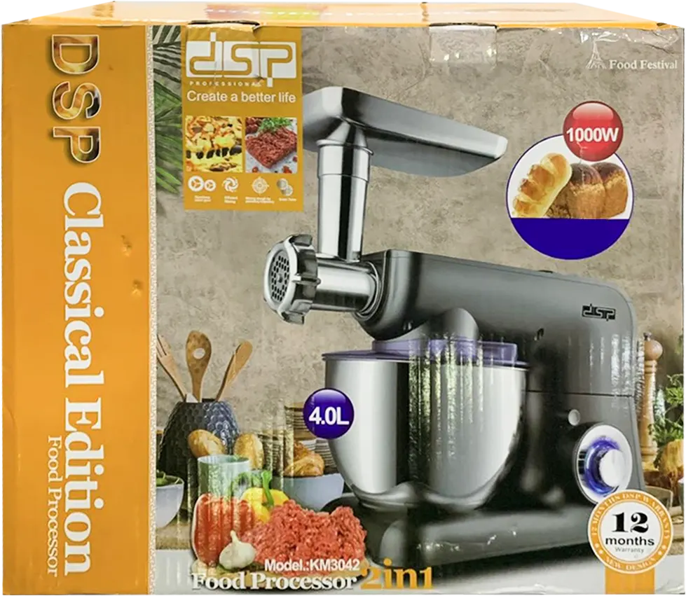 DSP Electric Mixer With Meat Grinder, 1000 Watt, 4 Litres, Grey, KM3042