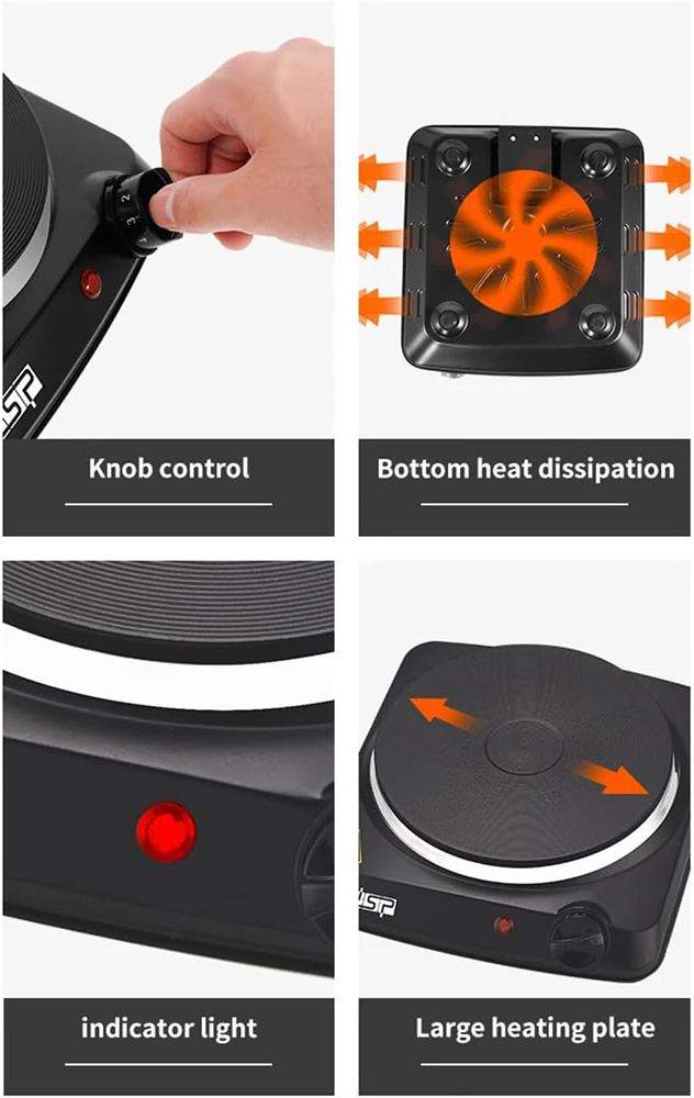 بوتاجاز مسطح كهربائي دي اس بي ، 1 عين، 1500 وات، 5 مستويات حرارة، أسود، KD5054