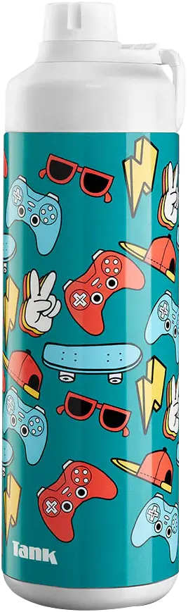 Tank Super Cool Graphics Water Bottle, 650ml, petroleum color