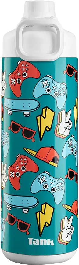Tank Super Cool Graphics Water Bottle, 650ml, petroleum color