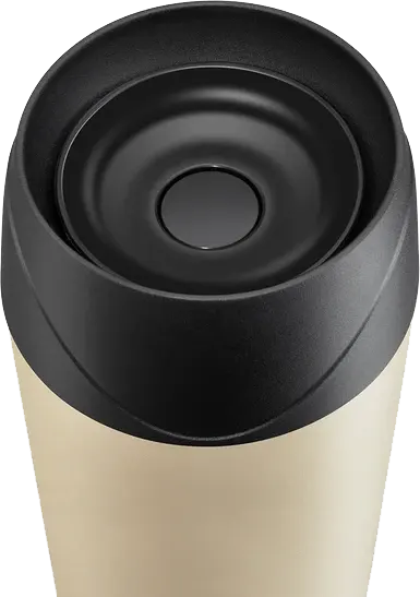 Stainless steel tank thermal mug, safety button, 360 ml, beige color