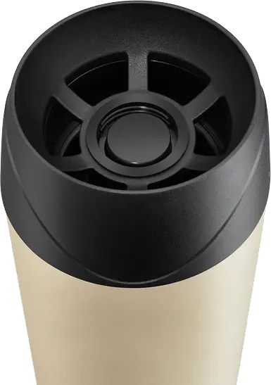 Stainless steel tank thermal mug, safety button, 360 ml, beige color