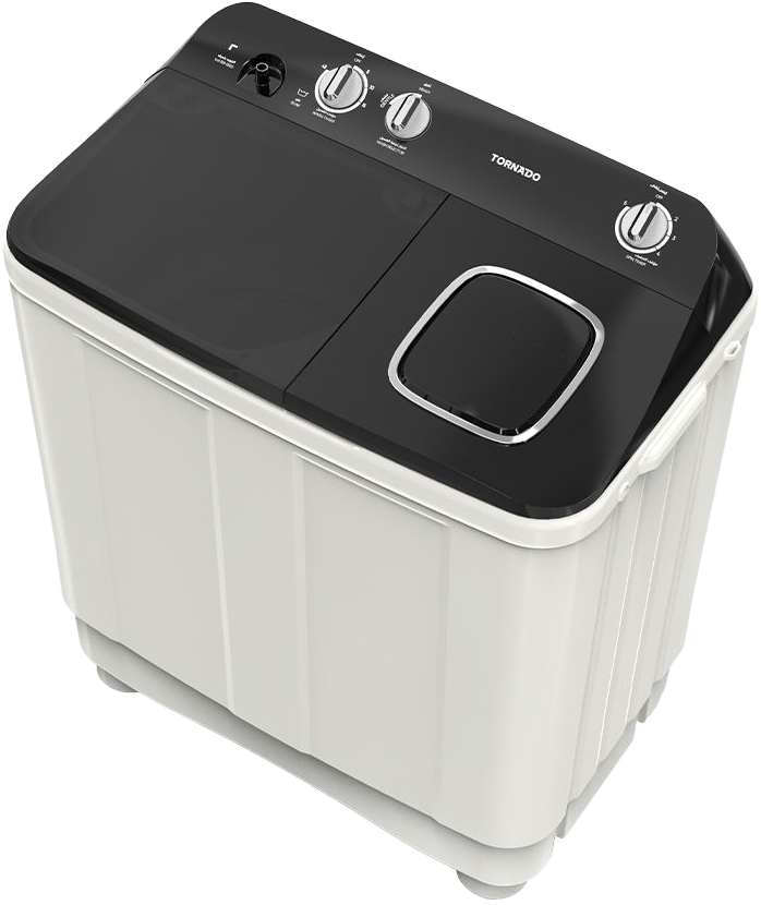 غسالة هاف اتوماتيك تورنيدو ، 10 كيلو، 1200 لفة في الدقيقة، 2 حوض، طلمبة، أبيض*أسود، TMH-HS10CP(WK)