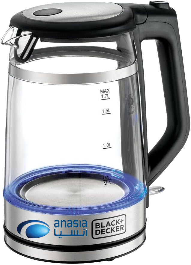 Black & Decker 2200W 1.7L Double Wall Glass Electric Kettle, Silver, GK220 (Anasia Warranty)
