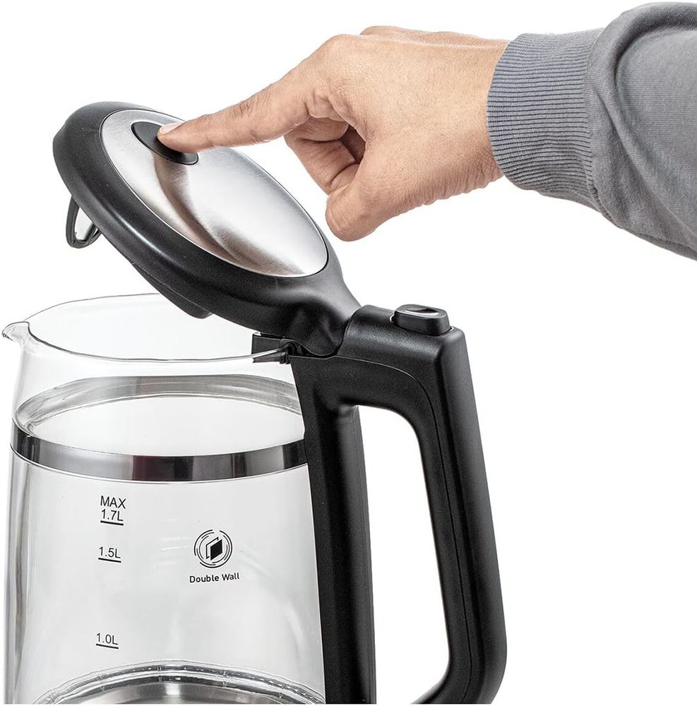 Black & Decker 2200W 1.7L Double Wall Glass Electric Kettle, Silver, GK220 (Anasia Warranty)