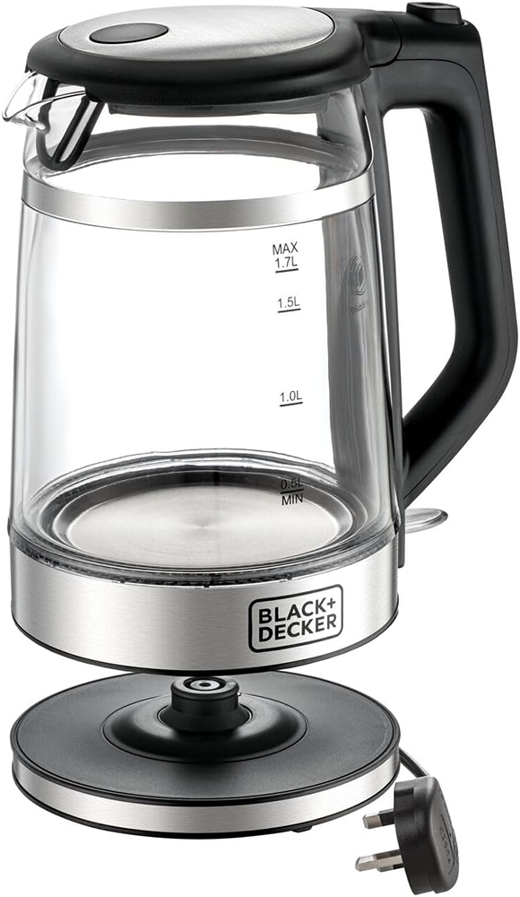 Black & Decker 2200W 1.7L Double Wall Glass Electric Kettle, Silver, GK220 (Anasia Warranty)