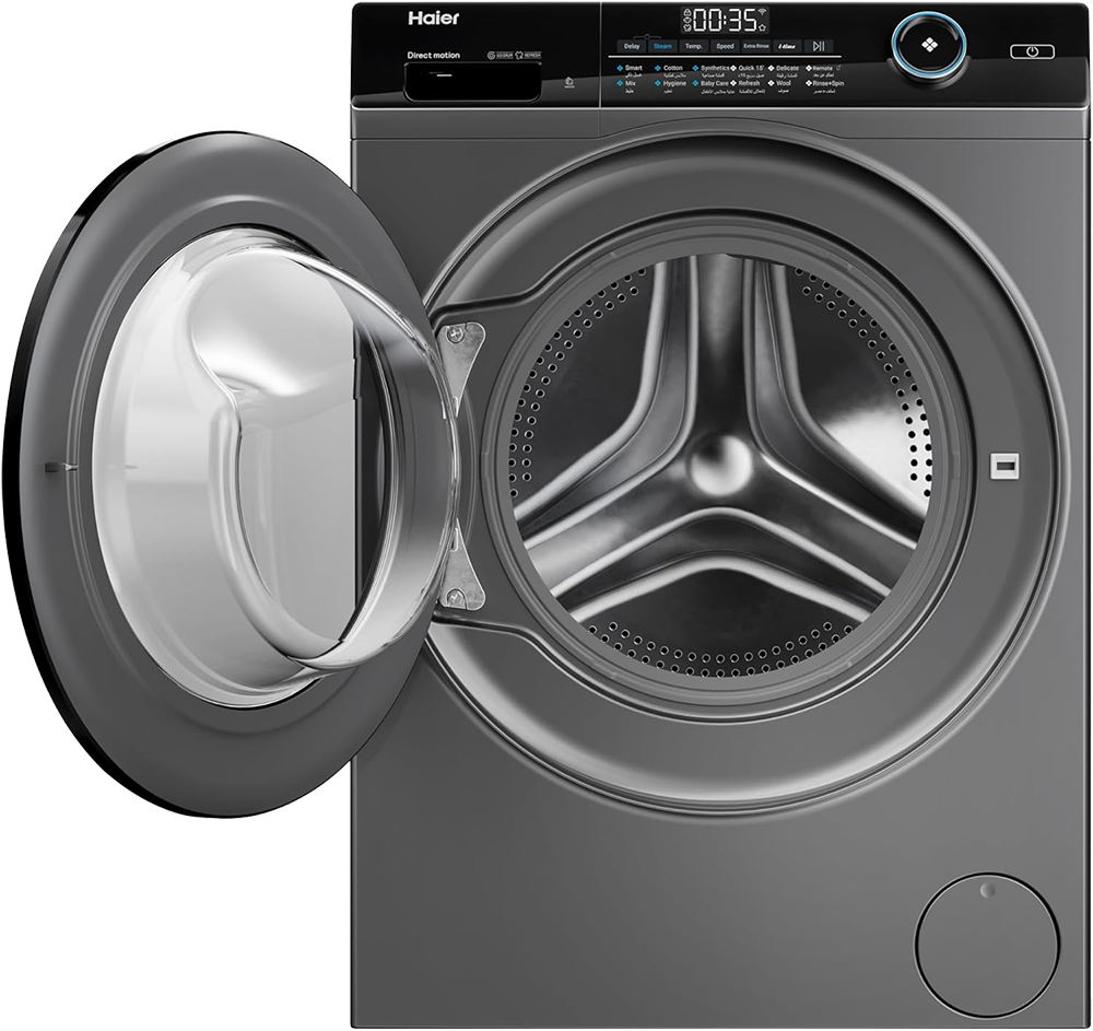 Haier Fully Automatic Front Load Washing Machine, 9 kg, 1400 RPM, Inverter, Steam, Wi-Fi, Digital Display, Silver, HW90-B14959S6TU1