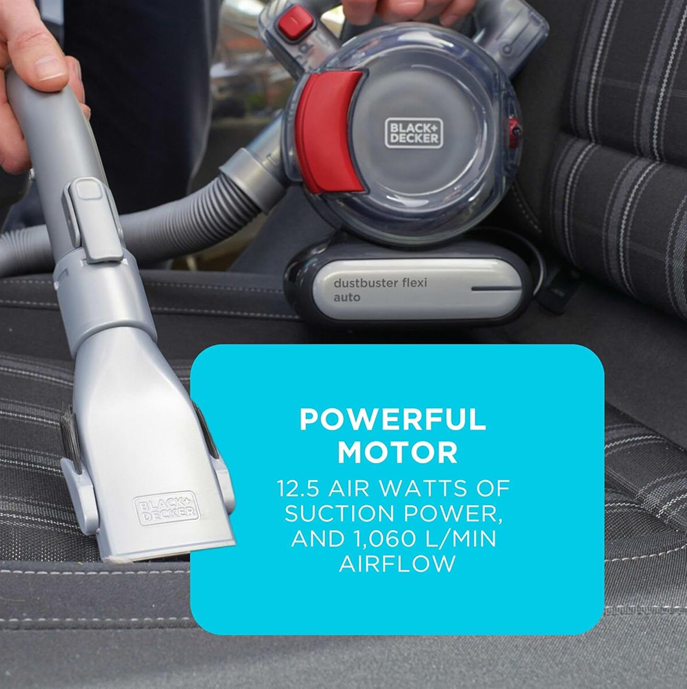 Black & Decker Handheld Vacuum Cleaner, 12V, 12.5W, 5ft Hose, Grey*Red, PD1200AV (Ansia Warranty)