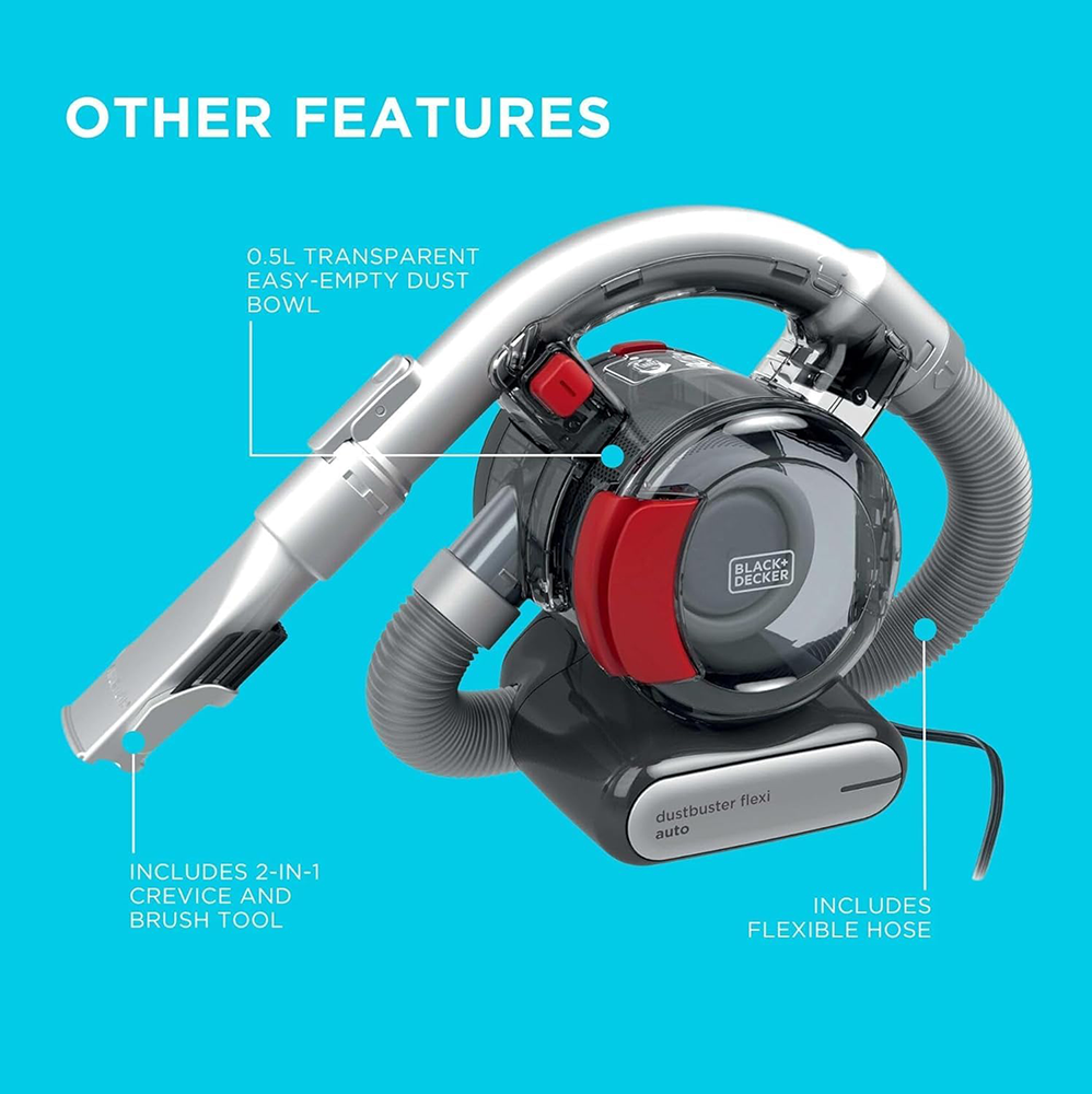 Black & Decker Handheld Vacuum Cleaner, 12V, 12.5W, 5ft Hose, Grey*Red, PD1200AV (Ansia Warranty)
