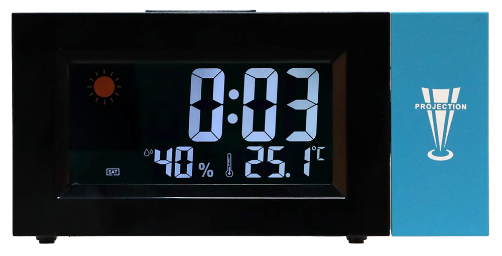 Digital Clock with Backlight and Weather Forecast Display, Projector Display, Black, Model 8290