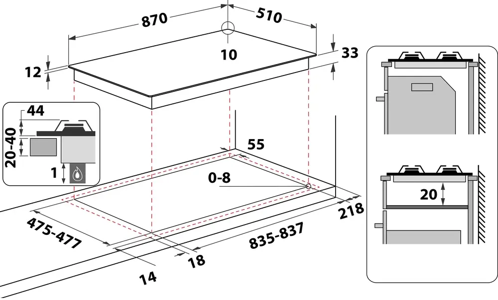 بوتاجاز مسطح بلت ان اريستون ، 90 سم ، 6 شعلة، غاز ، ستانليس ، PHN961 TS-IX-A