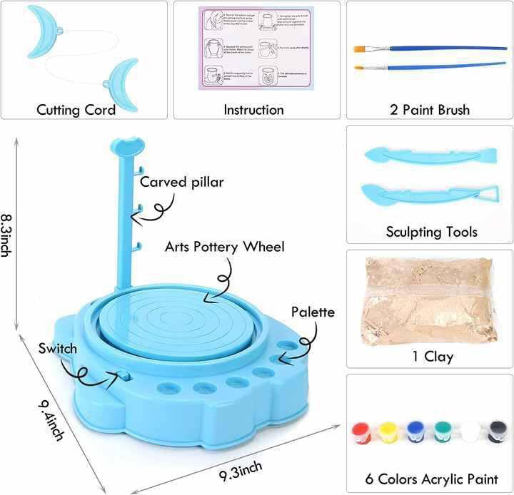 لعبة ماكينة صنع الفخار للأطفال، مع طين وادوات تلوين ، 2629-T27A