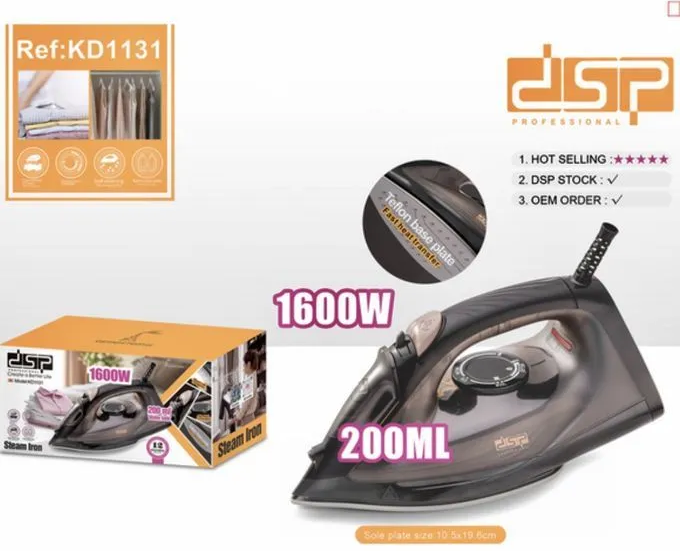 مكواة ملابس بخار دي اس بي 1600 وات، قاعدة تيفلون ، اسود،KD1131