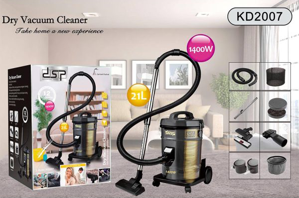 DSP Barrel Vacuum Cleaner, 1400W, 21L Capacity, Black, KD2007