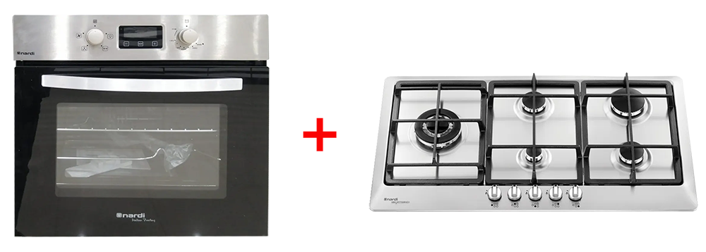Nardi Built-in Hob, 90 cm, 5 Burners, VG95EAVX + Nardi Built-in Gas Oven, 60 cm, 67 L, FGX06XN