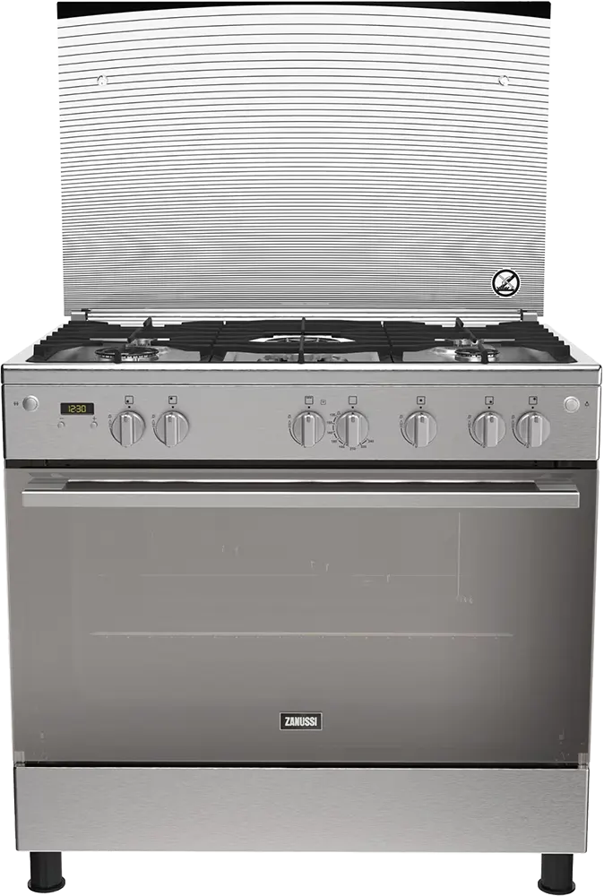 بوتاجاز زانوسي كول ماكس ، 90*60 سم ،5 شعلة ، امان كامل ، حوامل زهر ، ديجيتال تايمر ، مروحة تبريد ،سيلفر، ZCG94396XB