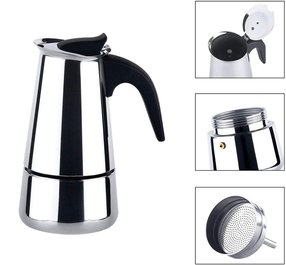 Stainless Steel Espresso Maker, 2 Cups, Silver