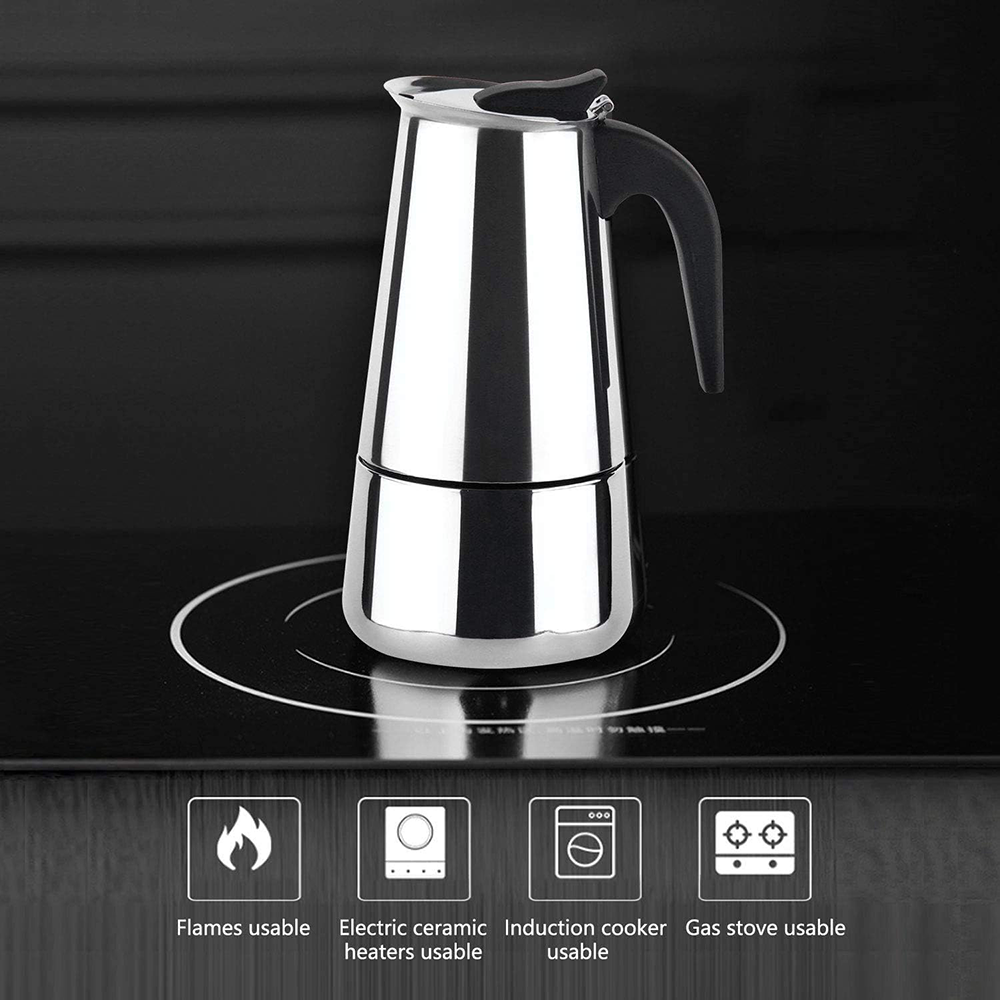 Stainless Steel Espresso Maker, 2 Cups, Silver